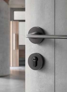 黑灰色卧室门锁室内木门门把手磁吸静音房间木门锁家用分体房门锁