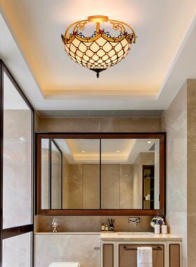 40CM欧琈蒂凡尼简约地中海白色彩色玻璃餐厅过道走廊琉璃吸顶灯