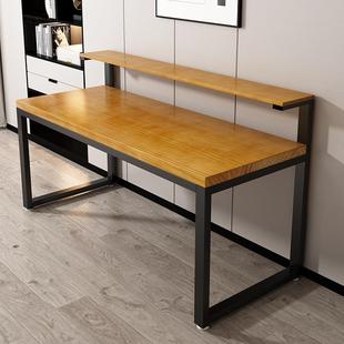 实木电脑桌家用书桌书架一体写字桌松木办公桌工作台双层桌子定