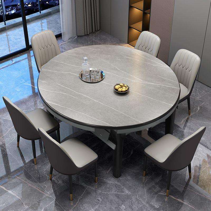 岩板餐桌椅组合小户型家用吃饭桌子椅子大理石实木餐桌可伸缩折叠