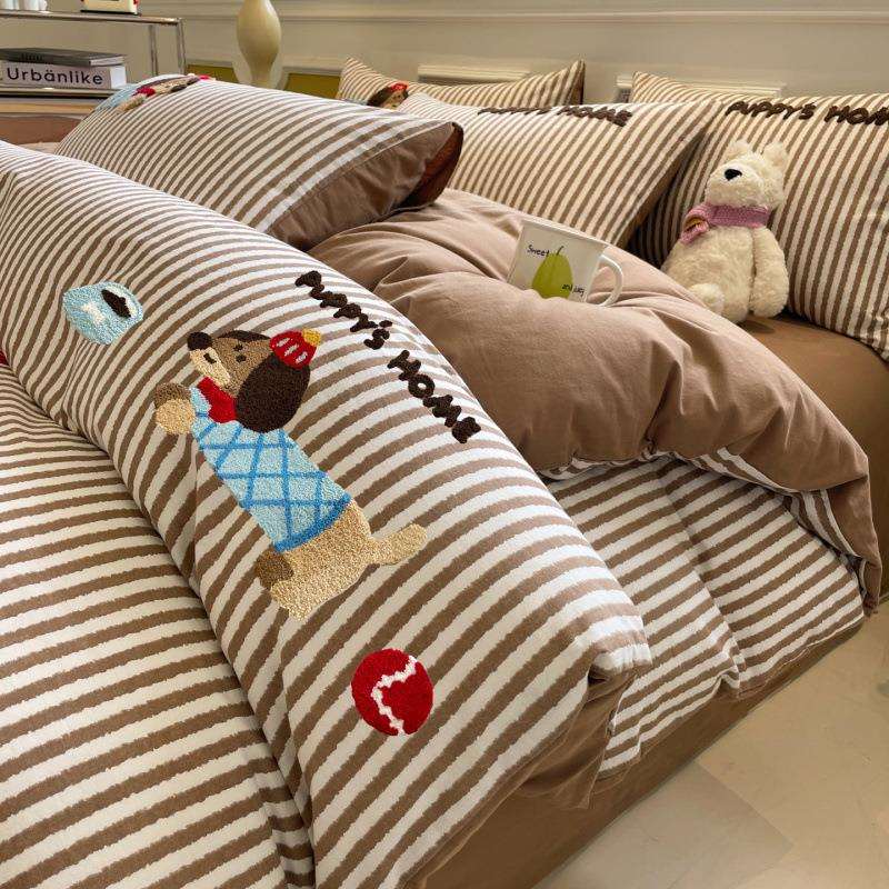 秋冬加厚磨毛四件套a类毛巾绣纯棉被套南通床上用品全棉床单被罩4