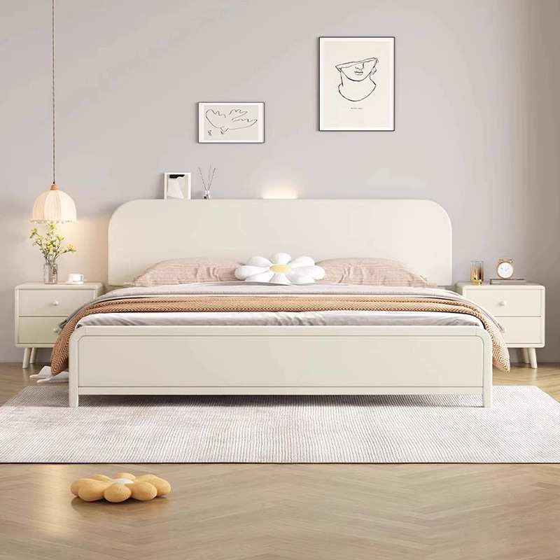 北欧实木床现代简约奶油风1.8米双人床1.5米主卧公主双人床