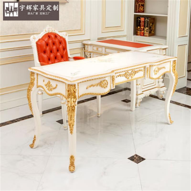轻奢雕花彩绘新古典欧式法式家具书房别墅大宅整体意式书房书桌子