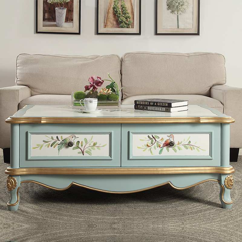 美式乡村茶几地中海手绘客厅收纳柜仿古边几田园风复古咖啡桌