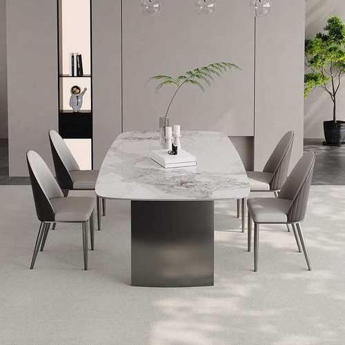 意式极简岩板餐桌不锈钢现代简约长方形家用客厅轻奢餐桌椅组合