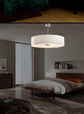 美式简约白色布艺吸顶灯现代圆形吊灯餐厅灯客厅卧室t034复古风