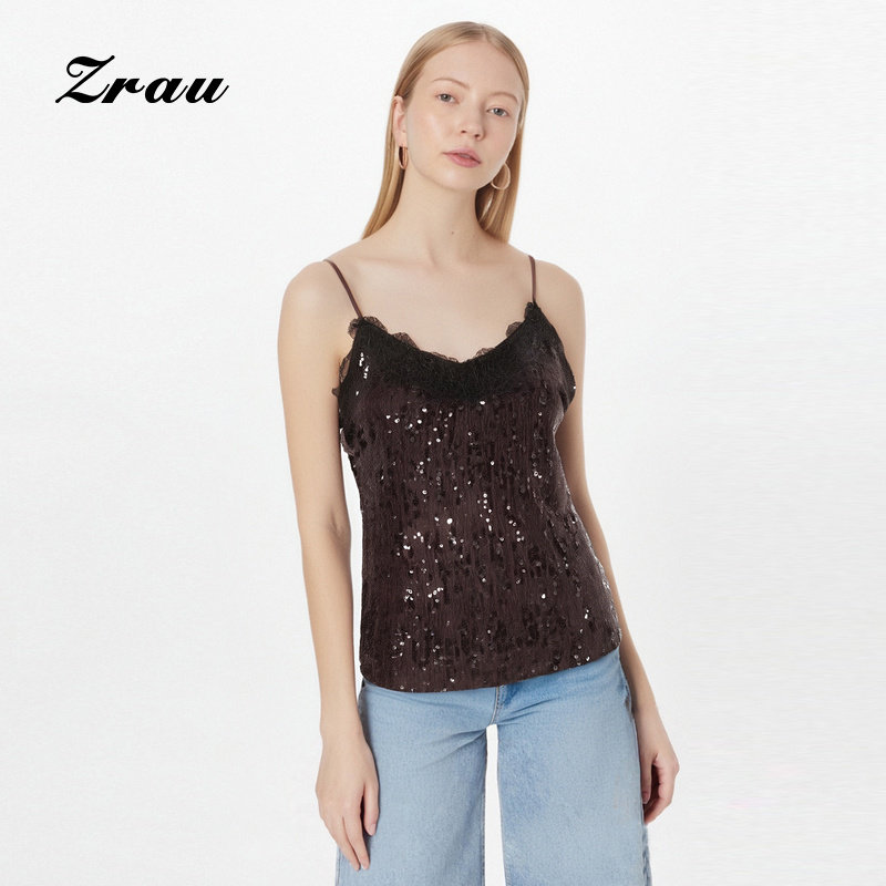ZRAU蕾丝边亮片设计无袖吊带2026春季新款复古时尚打底上衣女装,女装/女士精品,背心吊带,淘宝优惠券,粉丝福利购,淘宝优惠卷
