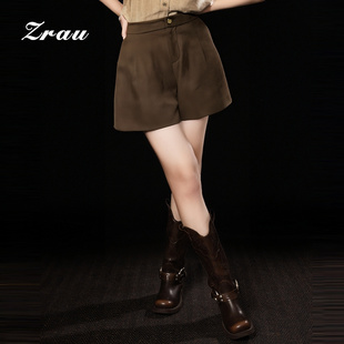 休闲气质宽松短裤 ZRAU复古简约高腰时尚 新款 女2025冬季 直筒裤