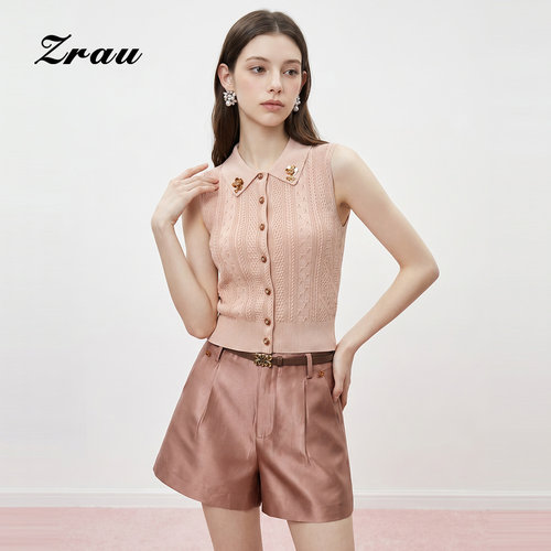 【直播限定】ZRAU法式名媛风钉珠翻领针织衫Z1251M0008