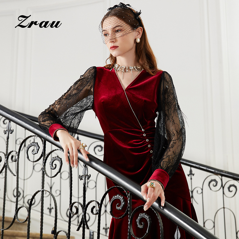 新款时尚显瘦V领中长裙女