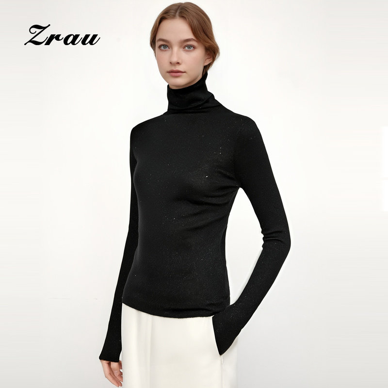 ZRAU简约时尚绵羊毛100%针织套衫2025冬季新款高领修身显瘦毛衫