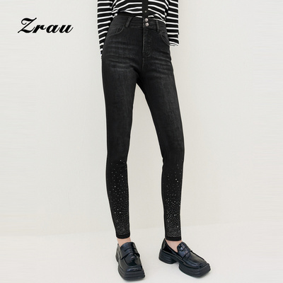 秋冬新款复古烫钻水洗牛仔裤