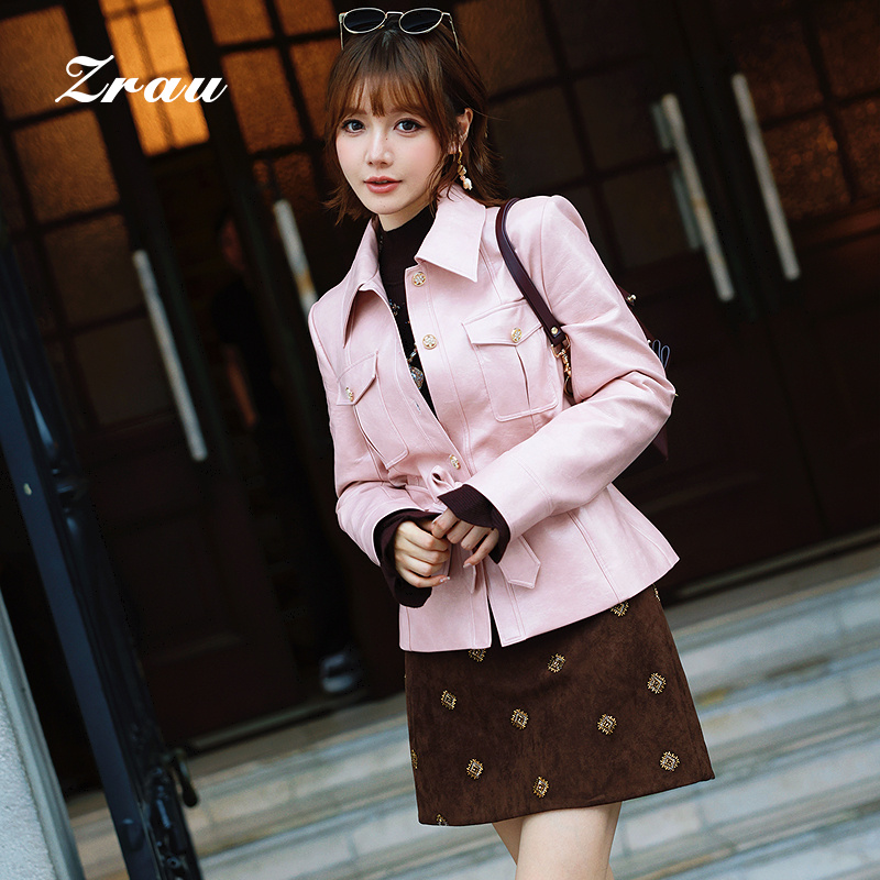 秋冬新款收腰显瘦皮衣外套