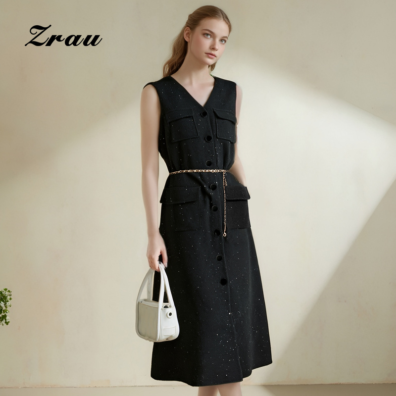 新款收腰链条双口袋马甲