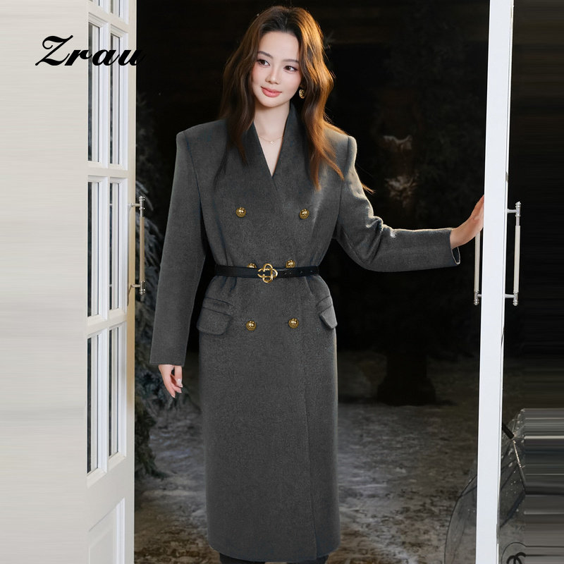 ZRAU【商场同款】冬季新款复古中长款外套女绵羊毛收腰双面呢大衣,女装/女士精品,毛呢外套,淘宝优惠券,粉丝福利购,淘宝优惠卷