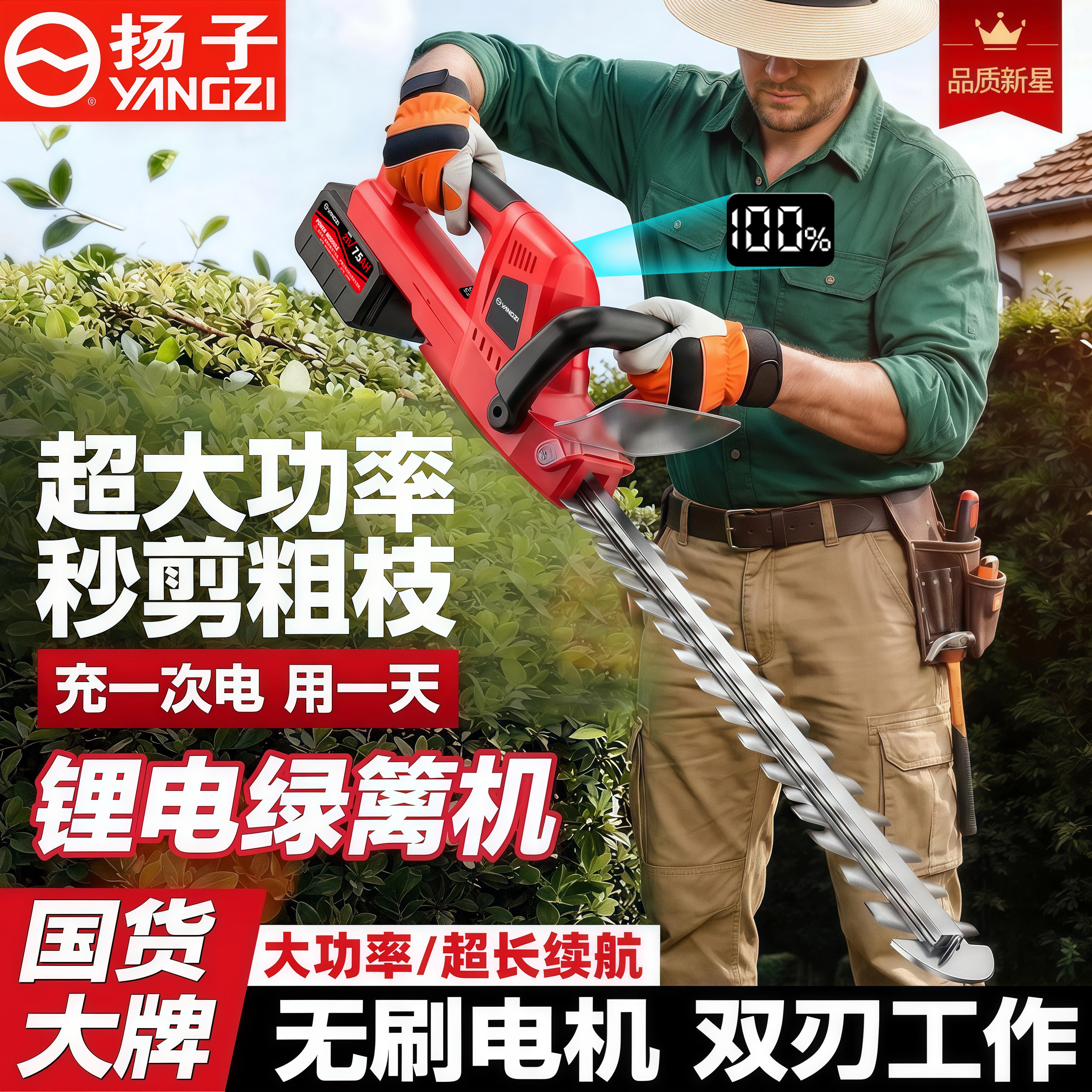扬子电动绿篱修剪机锂电池采茶机修剪树枝专用剪绿化花草园林工具