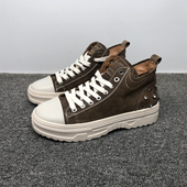 时尚 女厚底加绒系带休闲鞋 百搭棕色板鞋 特价 35码 鞋 撤柜真皮高帮鞋