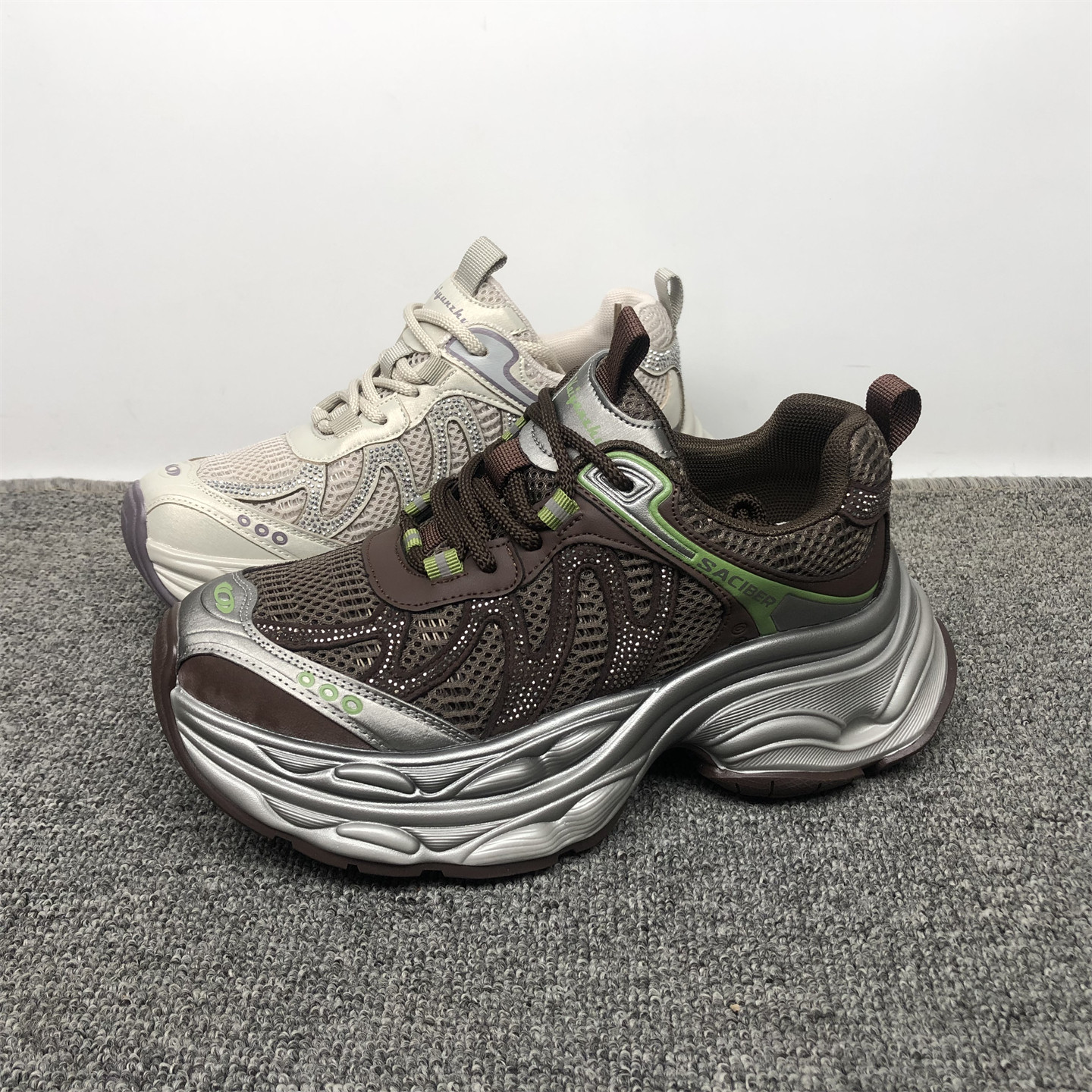 品牌撤柜真皮女鞋2025新款厚底老爹鞋女网面透气休闲运动鞋水钻潮,女鞋,老爹鞋,淘宝优惠券,粉丝福利购,淘宝优惠卷