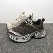 品牌撤柜真皮女鞋 水钻潮 女网面透气休闲运动鞋 2025新款 厚底老爹鞋