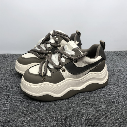 夏季真皮厚底增高系带女板鞋
