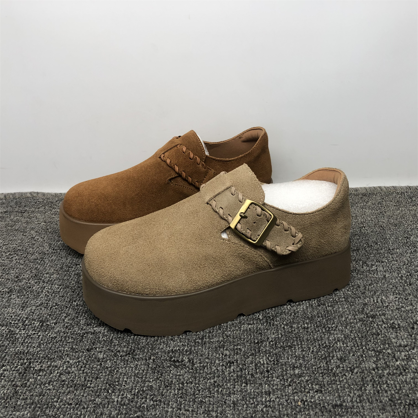 品牌撤柜真皮复古厚底博肯鞋女