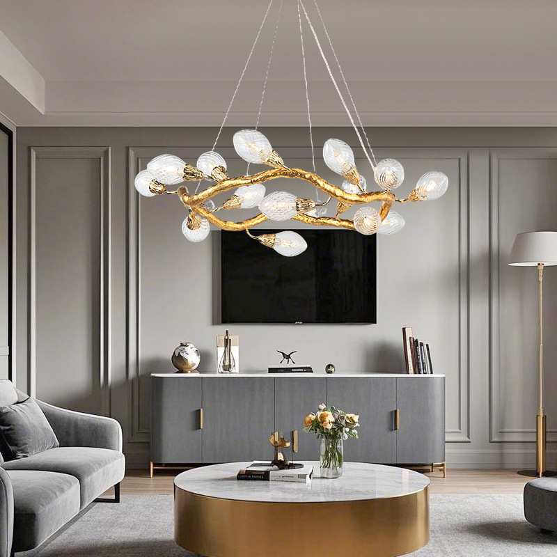 简约轻奢花朵吊灯客厅餐厅卧室手工艺术装饰金色树枝造型灯具