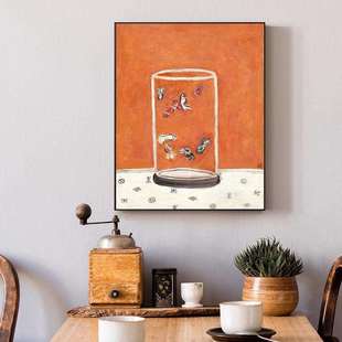 常玉名画八尾金鱼金钱豹装饰画客厅卧室床头挂画现代小众艺术画