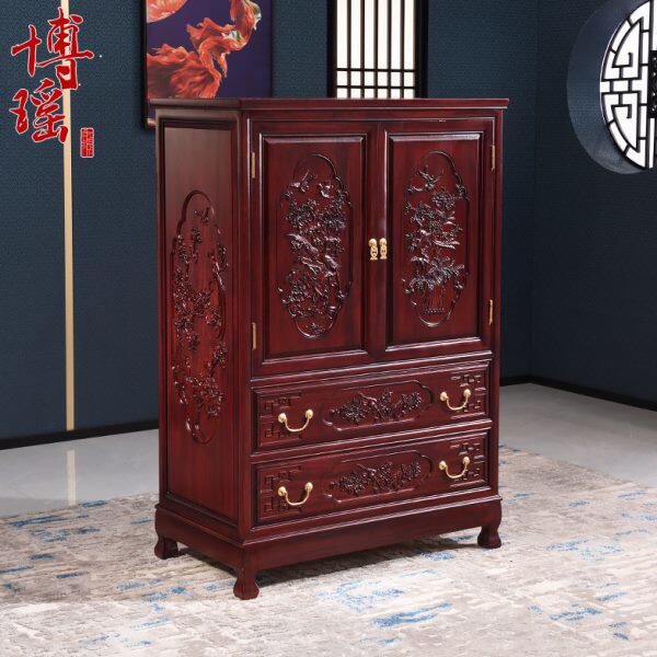 博瑶复古全香樟木柜子箱子雕花实木衣柜收纳储物橱五六斗柜抽屉柜