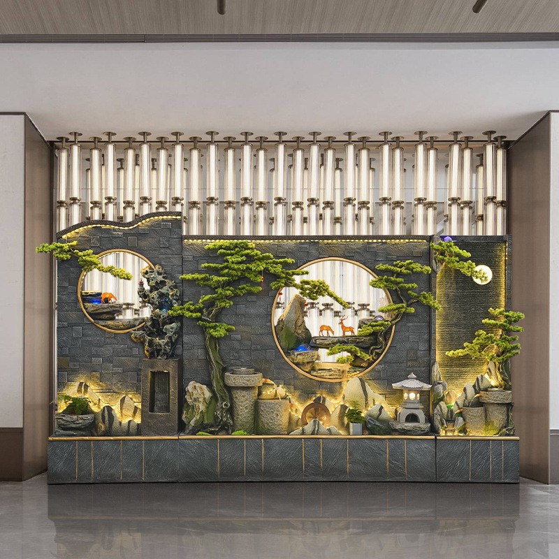 新款水幕墙假山流水喷泉屏风装饰庭院玄关K景观摆件客厅鱼池循环