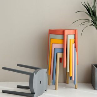 塑料凳子加厚家用北欧简约椅子客厅餐桌高板凳可叠放熟胶风车凳子