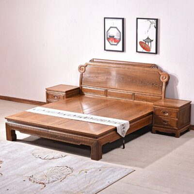 红木家具鸡翅木床1.8米卧室 新中式实木双人床主卧仿古全实木复古