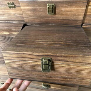 木盒子收纳盒曹县炭烧色翻盖木箱实木复古盒创意冰酒杯套装包装盒