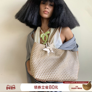ECODAY2025秋冬款原创设计编织托特包单肩手提大容量通勤香槟色女