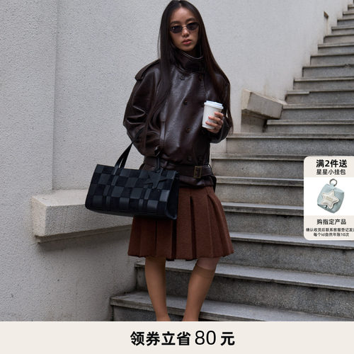ECODAY原创设计棋盘编织包女手提托特包大容量通勤学生上课女旅游