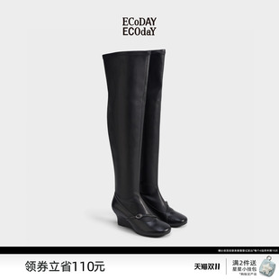 ECODAY官方旗舰店原创设计弹力瘦瘦靴长筒靴女秋冬单靴复古堆堆靴