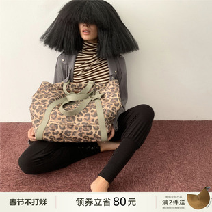 ECODAY秋冬新款原创设计豹纹托特包大容量通勤单肩包女棉休闲手提