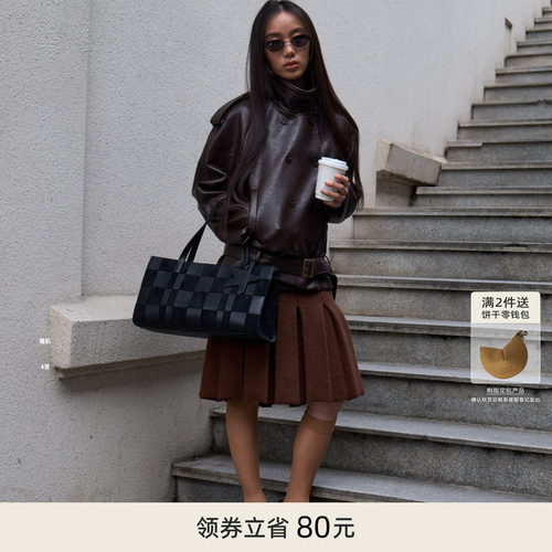 ECODAY原创设计棋盘编织包女手提托特包大容量通勤学生上课女旅游