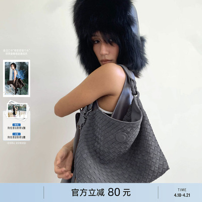 ECODAY秋季新品原创设计小号麂皮编织托特包斜挎单肩小包女大容量