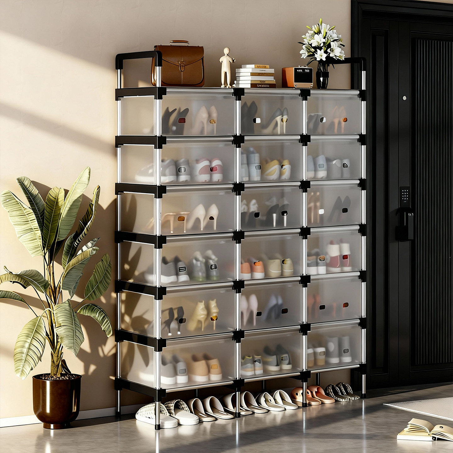 家用亚克力多层组合防尘鞋架简易门口鞋柜折叠拆卸组装收纳置物架