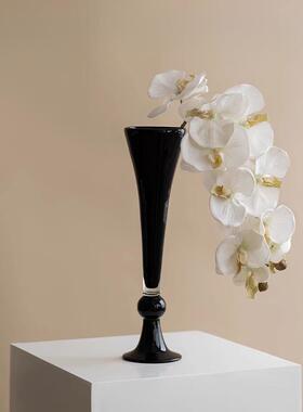 古黑色高面玻璃花瓶摆件QL108A中轻奢高级感客厅脚桌插花装饰样板