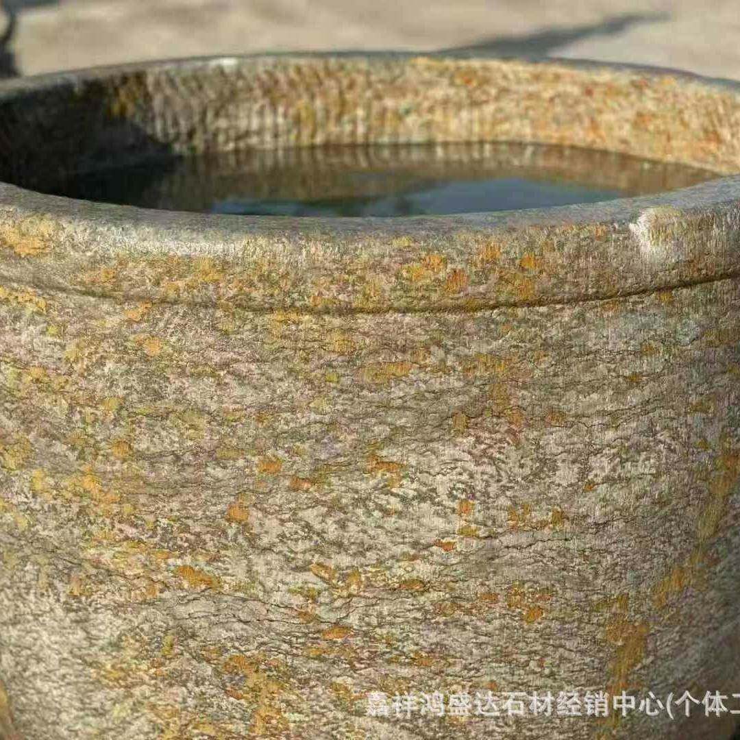 新款庭院水缸石鱼缸花盆鱼缸仿古石雕荷鱼圆青缸院内花石鱼青缸摆