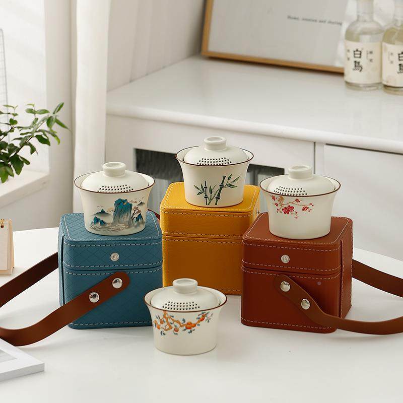 锦绣式河山快客便携杯户外旅行茶具kt-055壶二杯一泡茶盖碗套装商