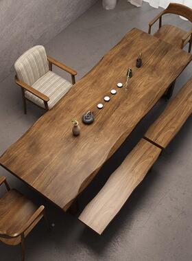 新GUX中式实木茶办桌家用泡茶桌一整体茶原木大板桌台一套公室茶