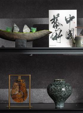 贝新风中式会所茶室艺客厅原木柜子新中式茶内子摆件样板间禅意软