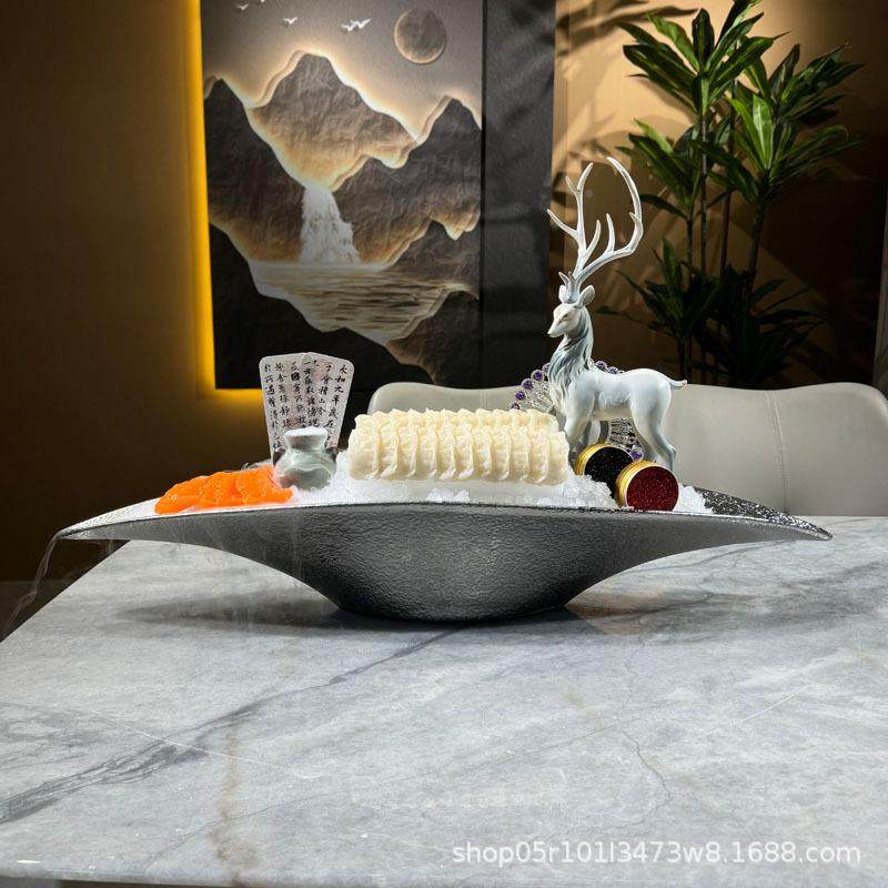 瓷三刺身盘冰盘干CMZ冰意境菜鱼餐具文生鱼陶片刺身摆盘盘子