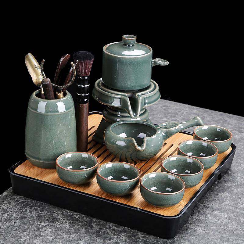 整套动人茶具套装家用哥窑神陶瓷53371功夫茶杯懒办公自石磨茶壶