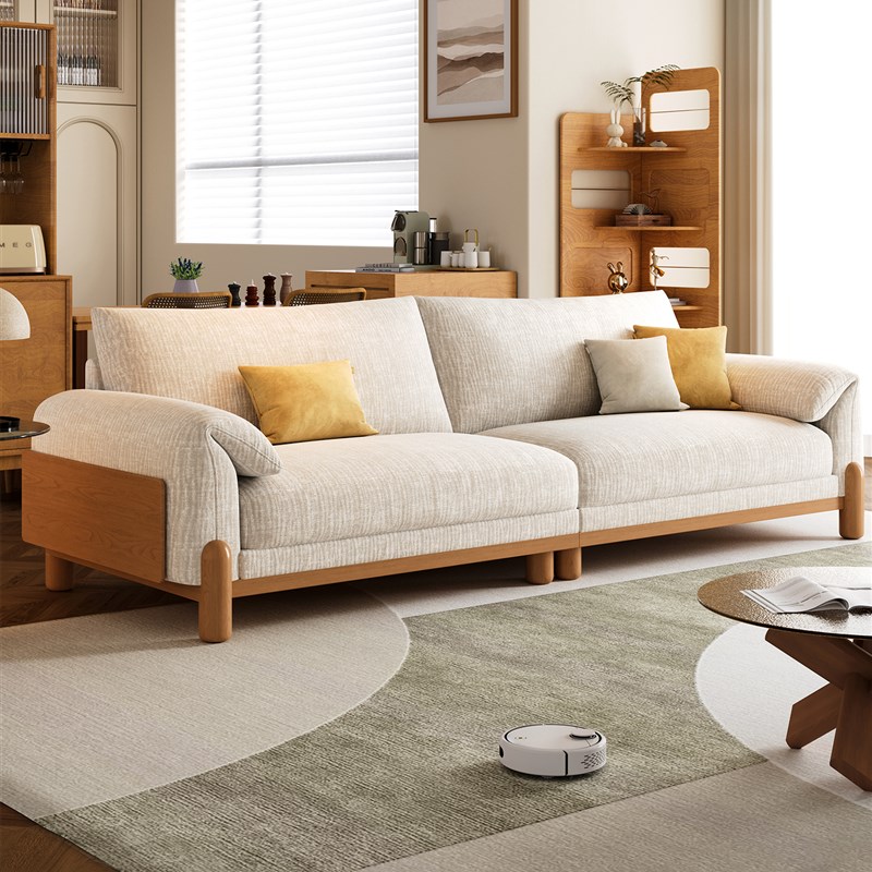 原木风实木布艺沙发20p25新款日式白蜡木小户型客厅豆腐块奶油沙