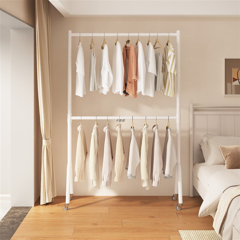 加厚三层落地阳台晒被晾衣架晾衣杆双层挂衣架Q可升降服装店架带