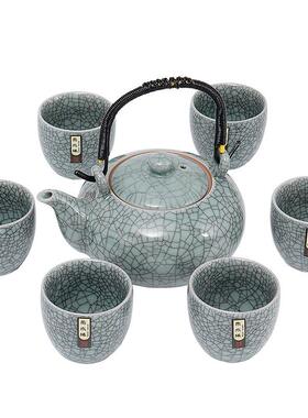 夫哥窑提梁茶壶片家用开39024日式泡茶器具品茗杯功茶具茶杯套装