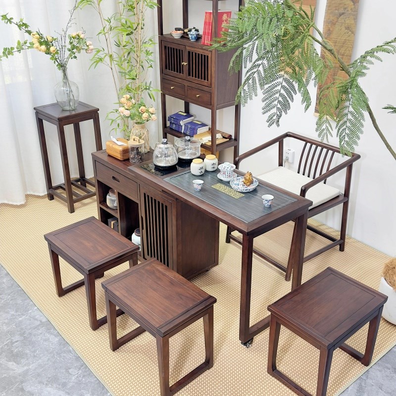新中式实木茶桌2025新款现代简A约禅意茶台黑胡桃木家用客厅泡茶